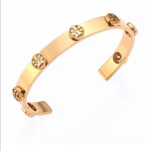Tory Burch milgrain logo cuff gold cuff bracelet